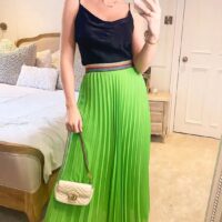 Lime Green Pleated Maxi Skirt