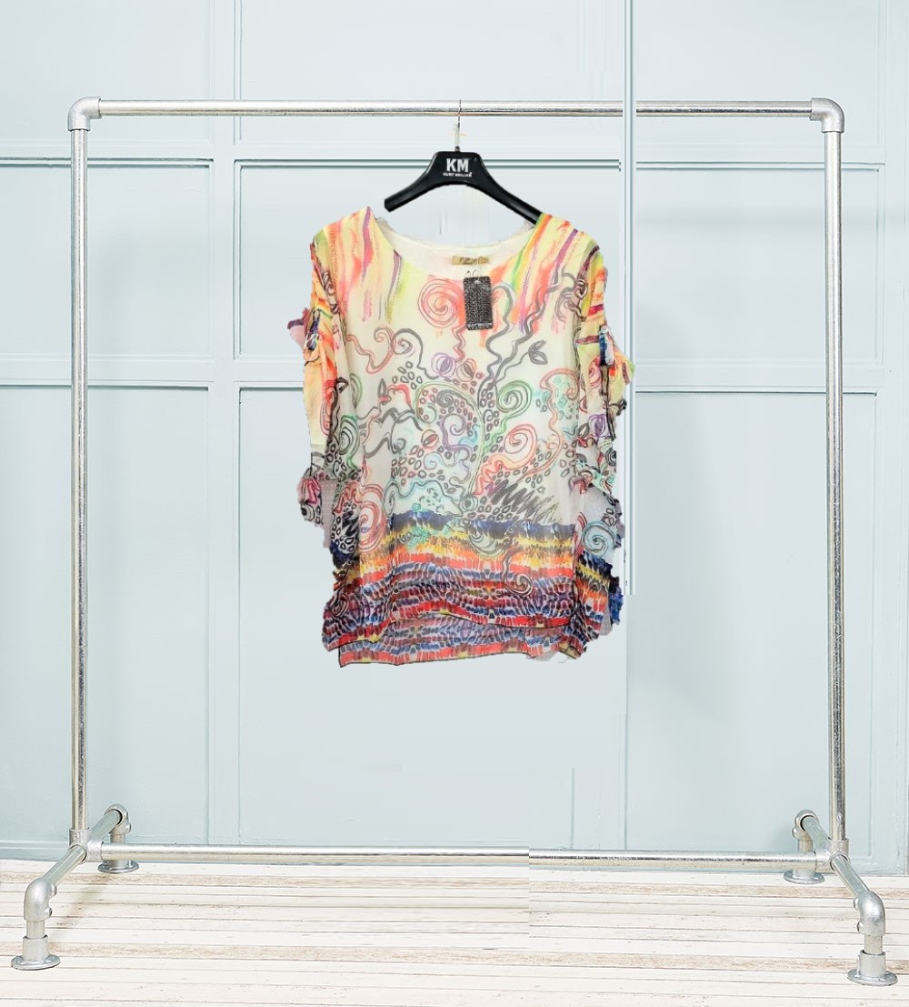 Silky Printed Turn Up Sleeve Tops - Image 7
