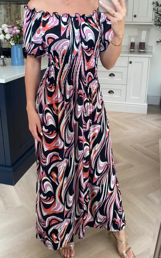 Oversized Pucci Print Slinky Bardot Maxi Dress - Image 3