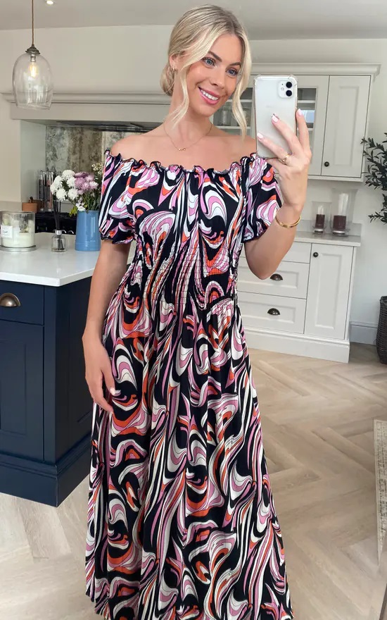 Oversized Pucci Print Slinky Bardot Maxi Dress - Image 4