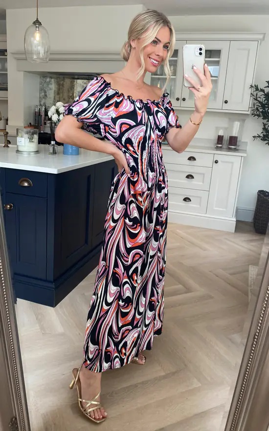 Oversized Pucci Print Slinky Bardot Maxi Dress - Image 5