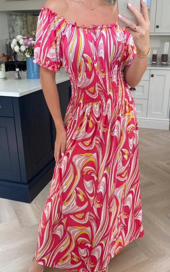 Oversized Pucci Print Slinky Bardot Maxi Dress - Image 7
