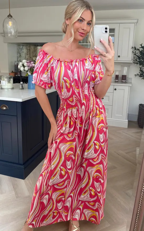 Oversized Pucci Print Slinky Bardot Maxi Dress - Image 8
