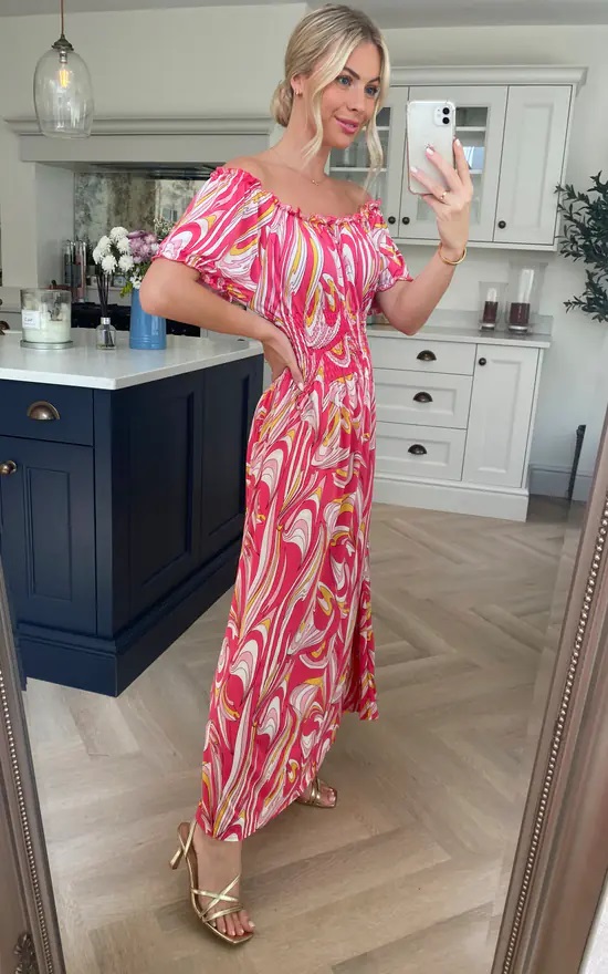 Oversized Pucci Print Slinky Bardot Maxi Dress - Image 9