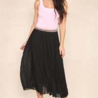 Black Pleated Midi Skirt