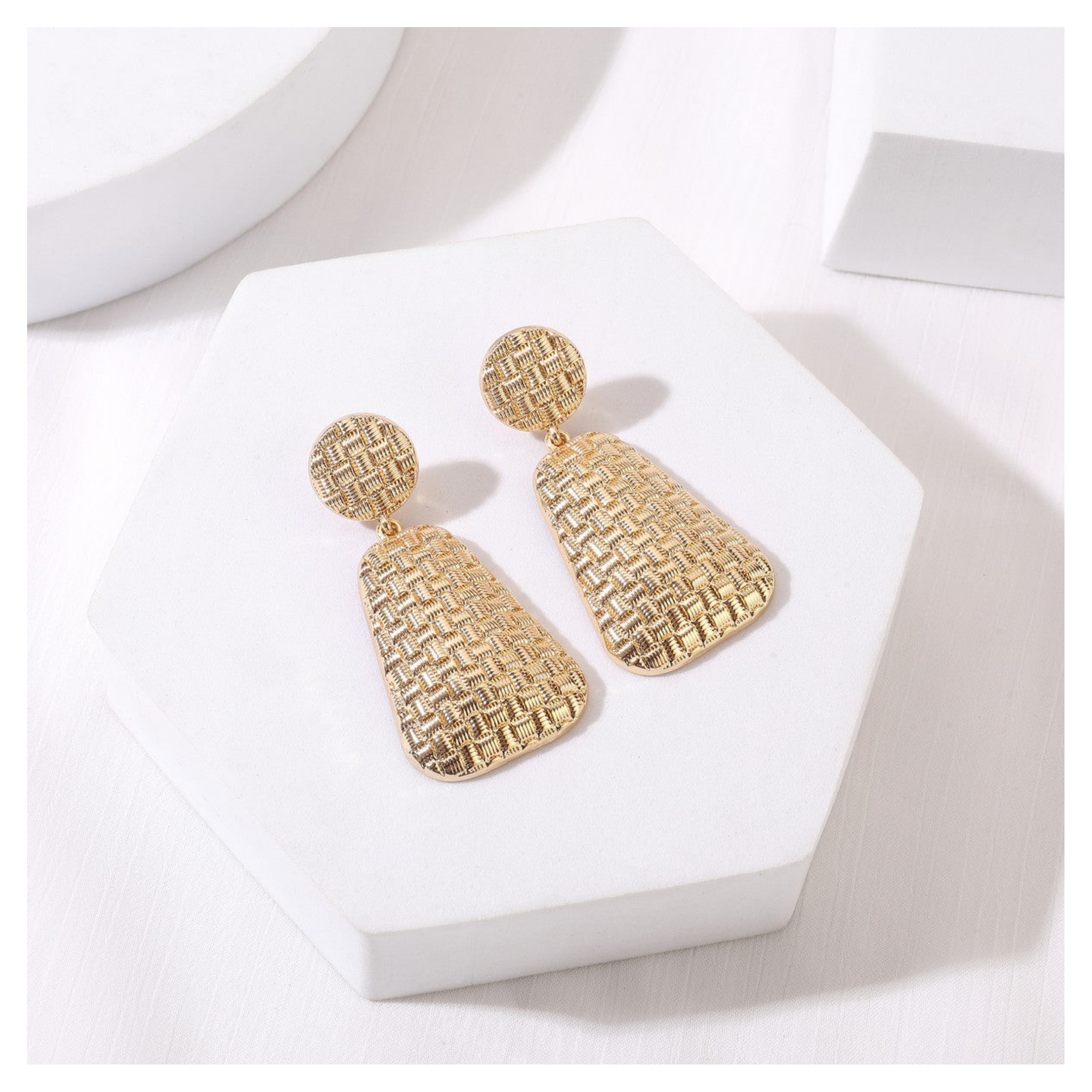 Gold Geometric Textured Dangly Earrings
