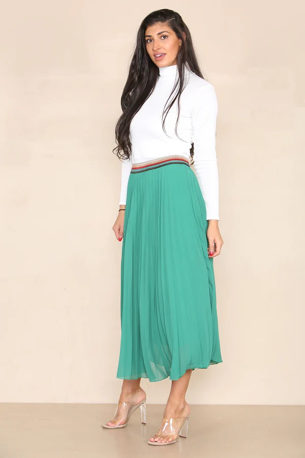 Green Pleated Midi Skirt - Image 3