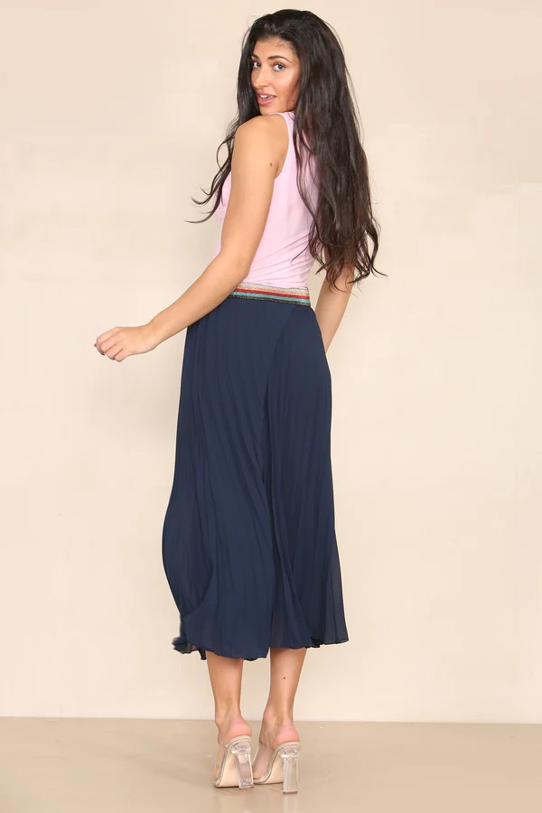 Navy Pleated Midi Skirt - Image 3