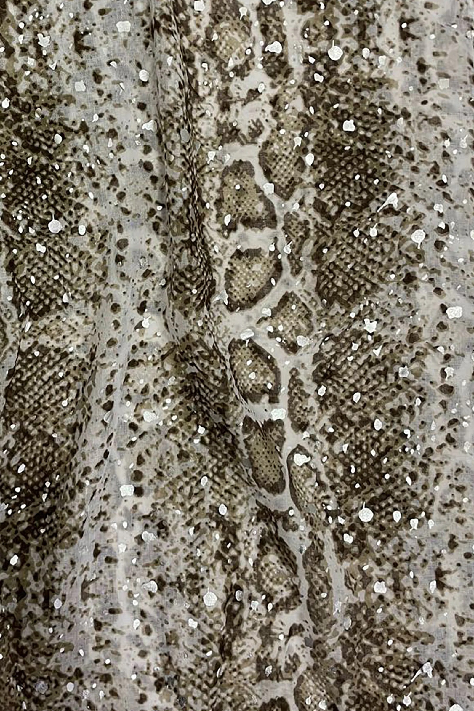 Silver Foiled Snakeskin Print Tassel Scarf - Image 2