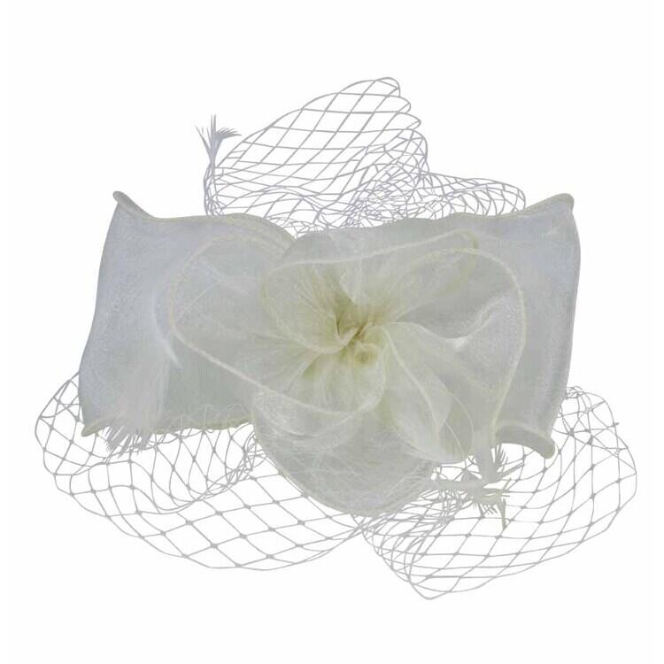 White Organza Bow Feather Fascinator