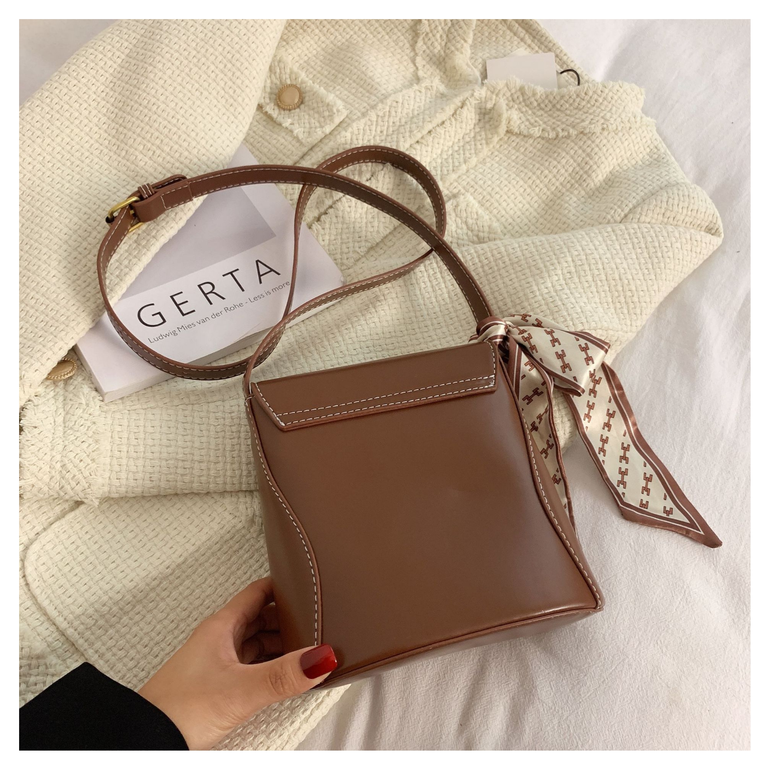 Classic Flap Over Clasp Lock Opening Cross Body Bag - Image 5