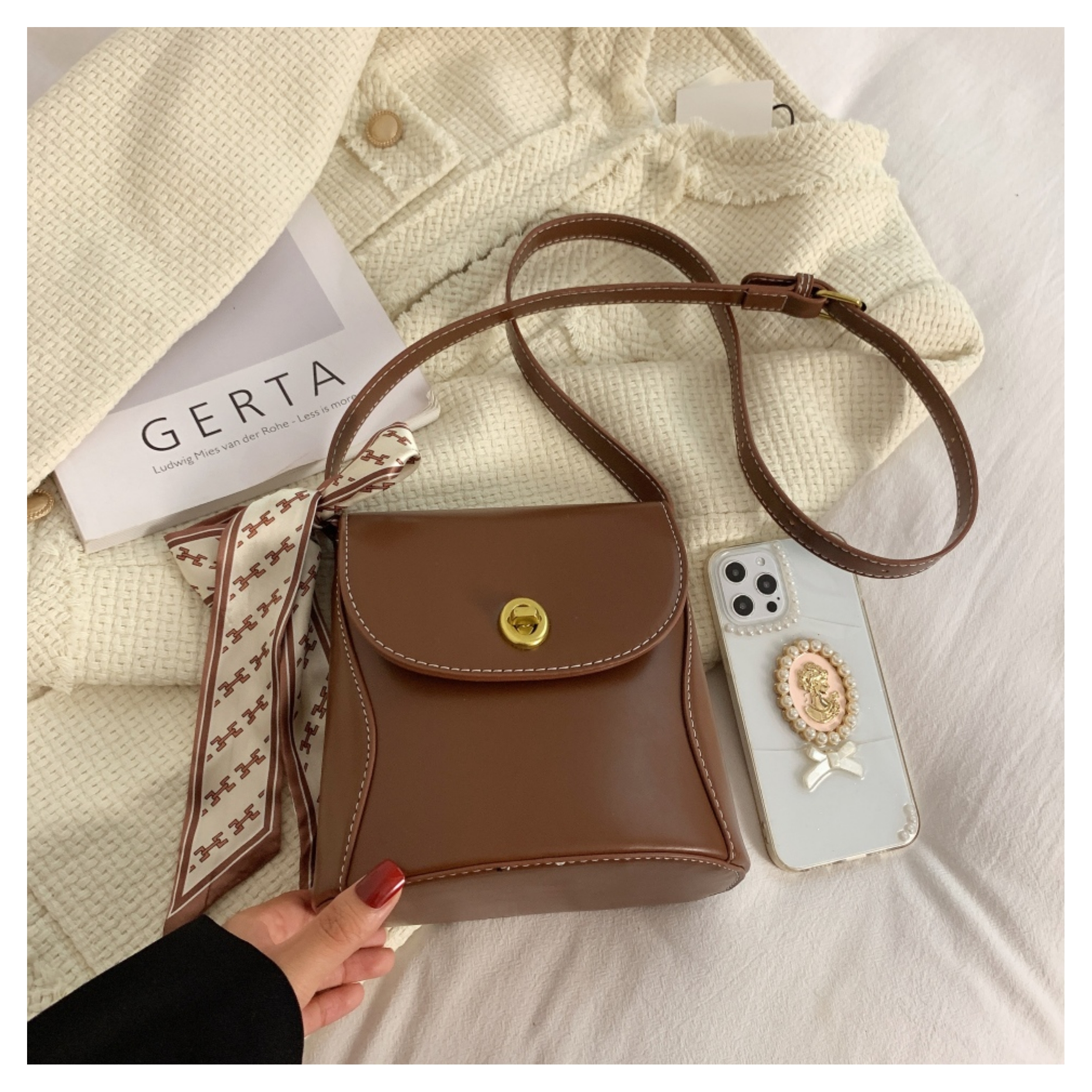 Classic Flap Over Clasp Lock Opening Cross Body Bag - Image 6