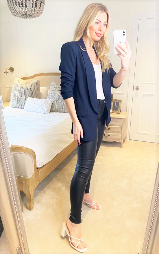 French Navy Rouched Sleeve Blazer - Image 5