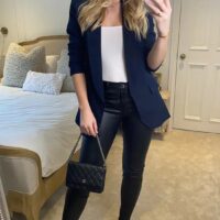 Navy Rouched Sleeve Blazer