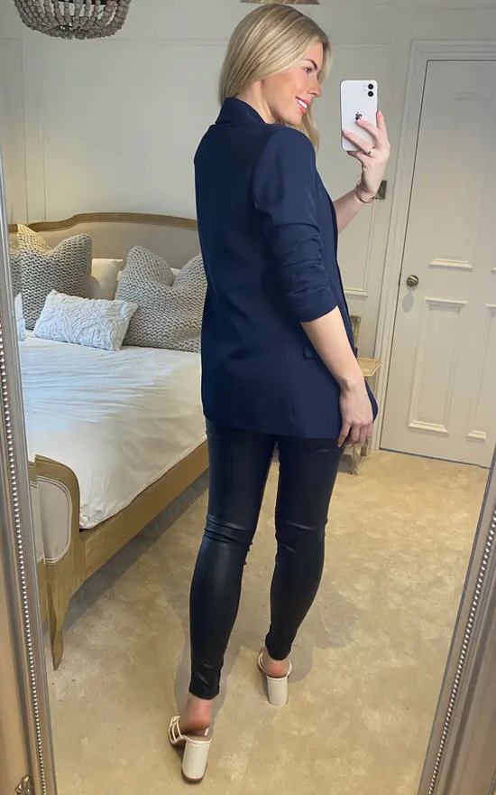 Navy Rouched Sleeve Blazer - Image 6