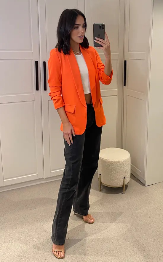 Mint Green Rouched Sleeve Blazer - Image 3