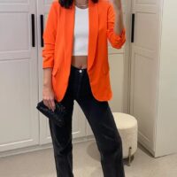 Orange Rouched Sleeve Blazer