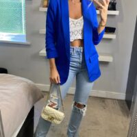 Royal Blue Rouched Sleeve Blazer