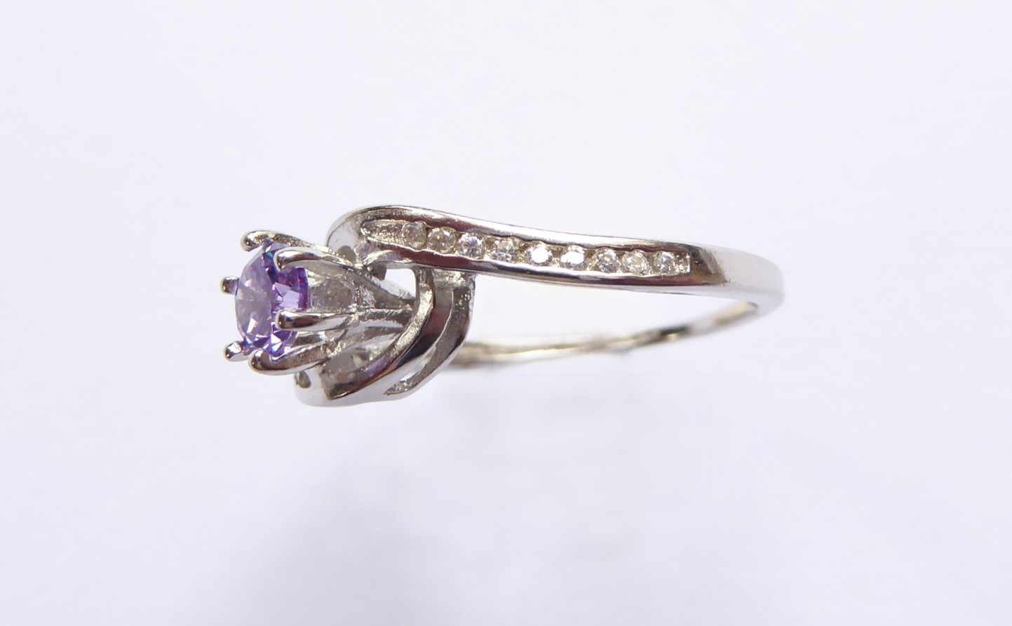 925 Silver Amethyst CZ Swirl Ring - Image 3