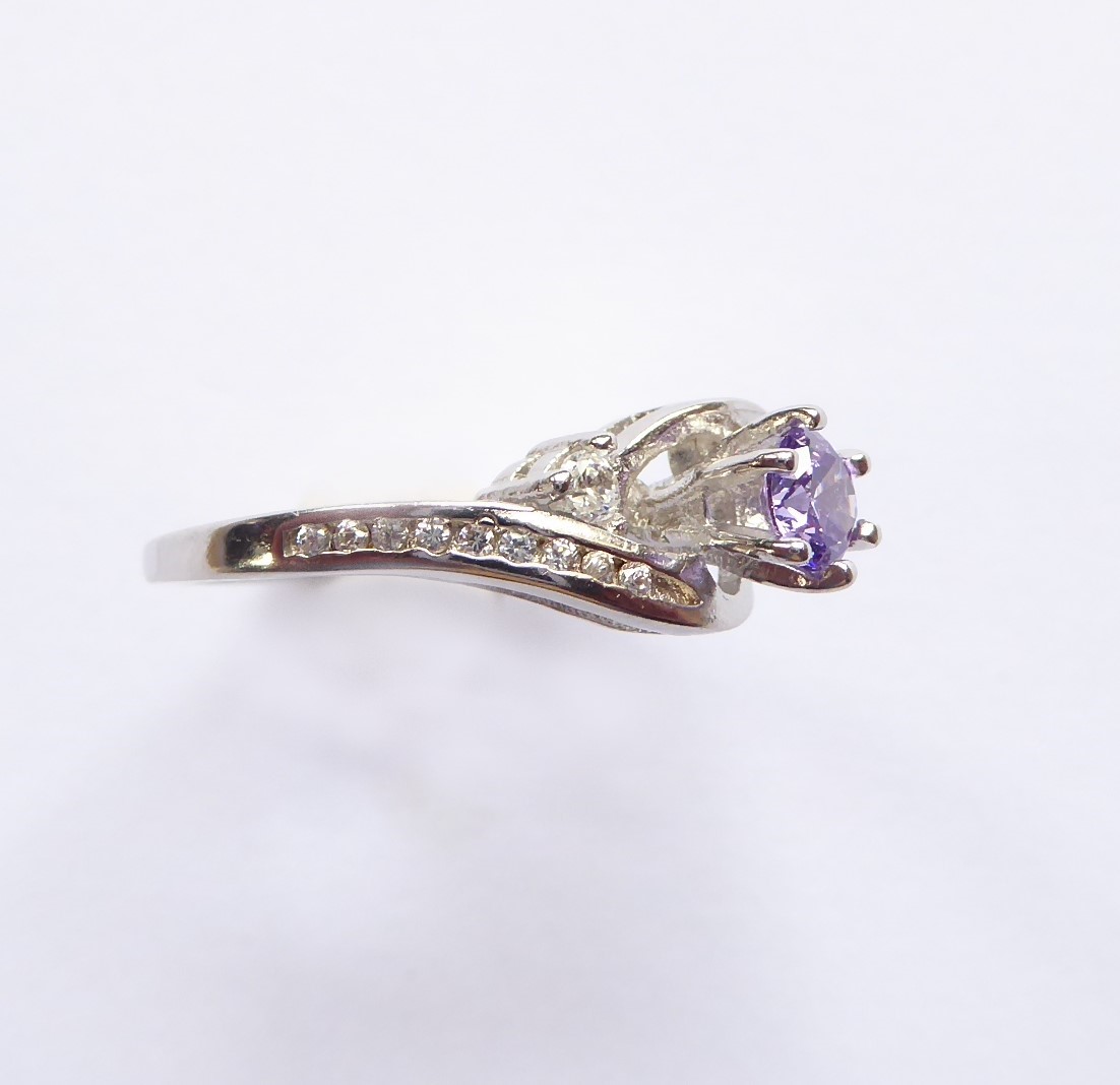 925 Silver Amethyst CZ Swirl Ring - Image 4