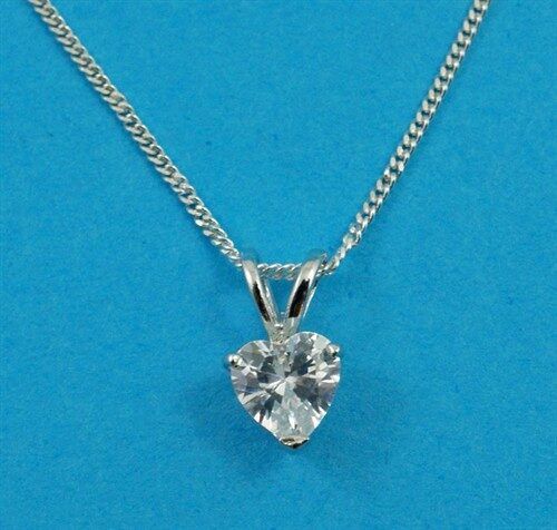 925 Silver CZ Heart Pendant Necklace