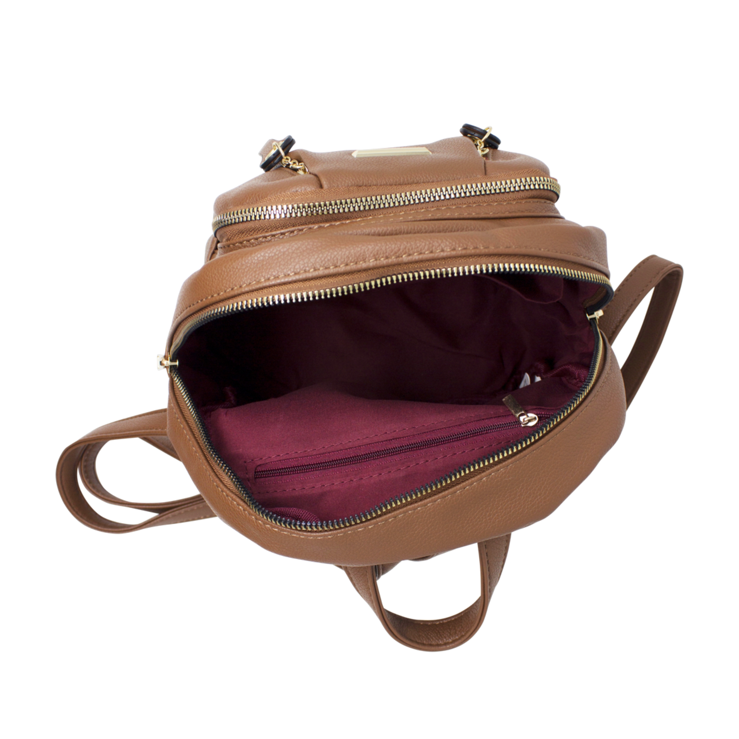 Brown Small Backpack with Duo Zipper - Image 4