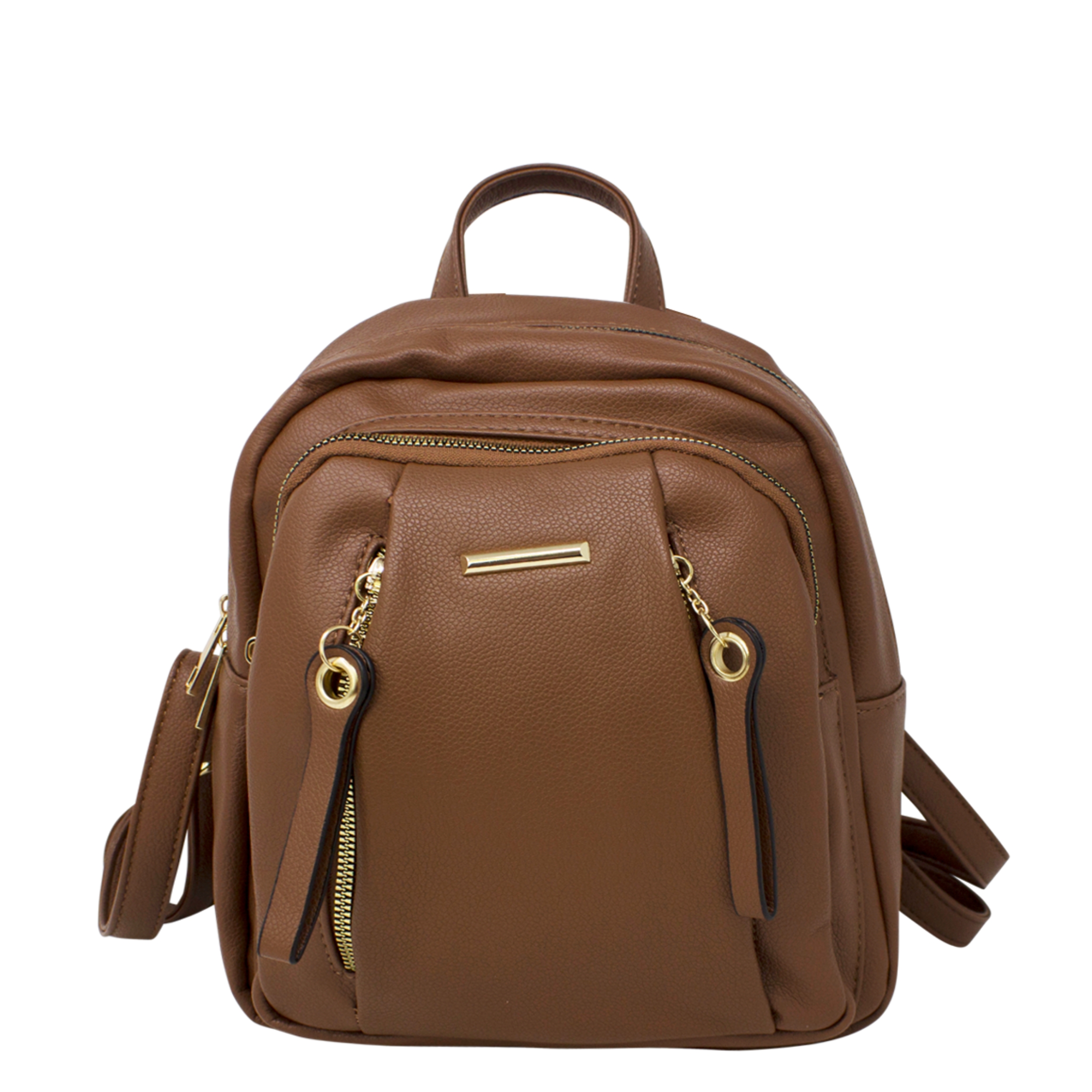Brown Small Backpack with Duo Zipper