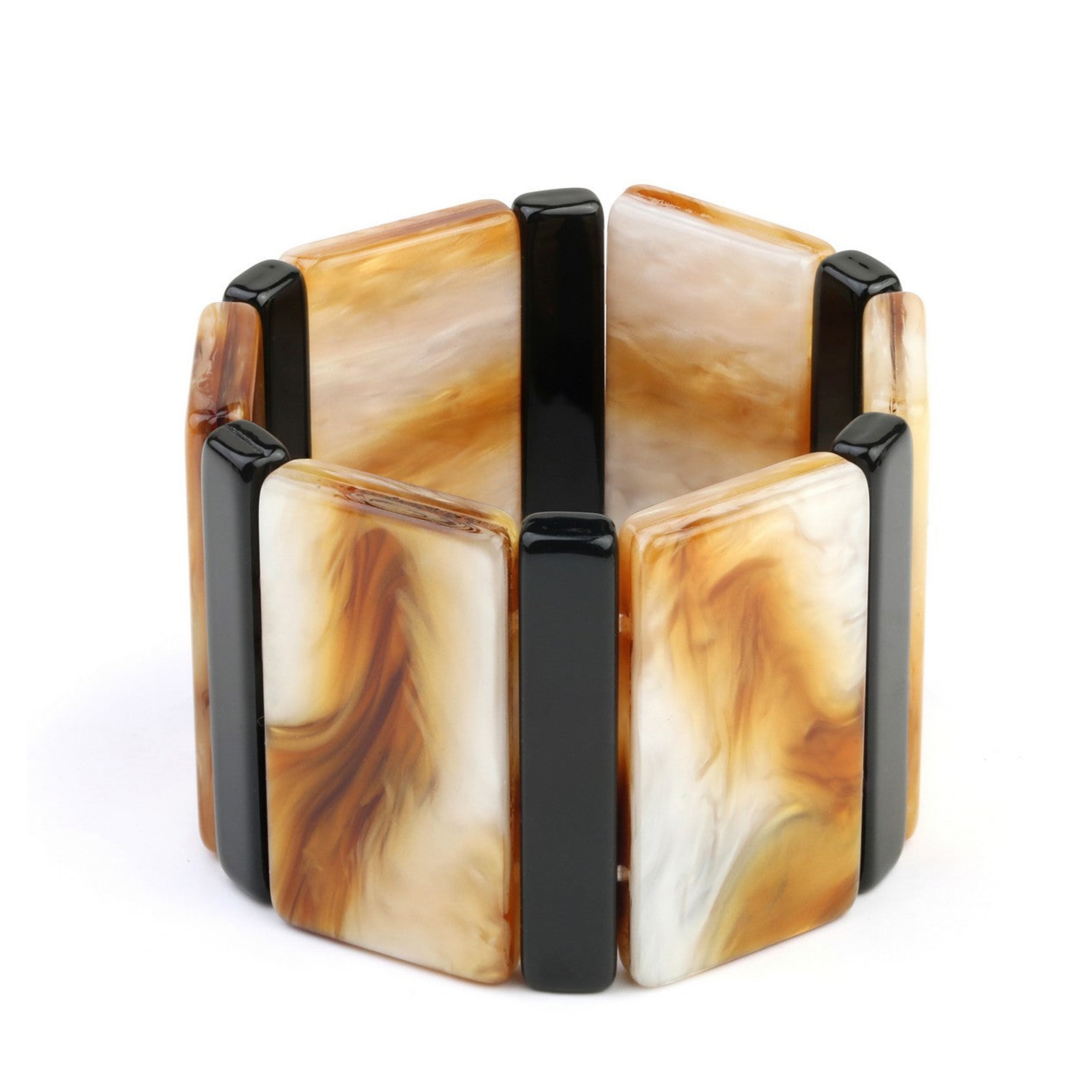 Coffee and Black Oblong Stretchy Bracelet