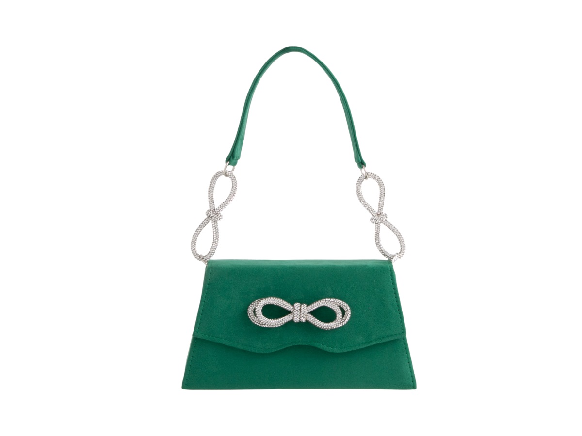 Diamante Double Bow Suedette Clutch Bag - Image 3
