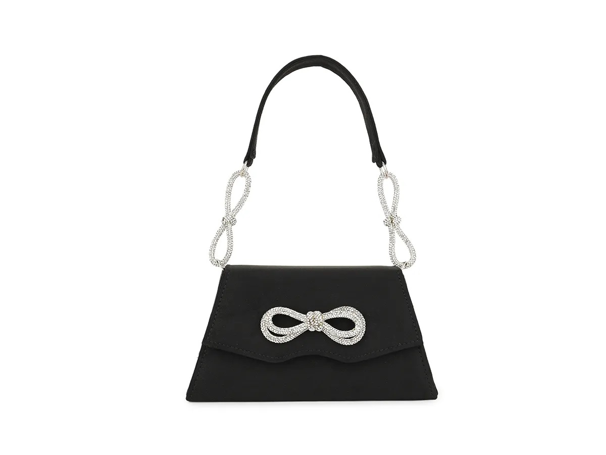 Diamante Double Bow Suedette Clutch Bag - Image 7