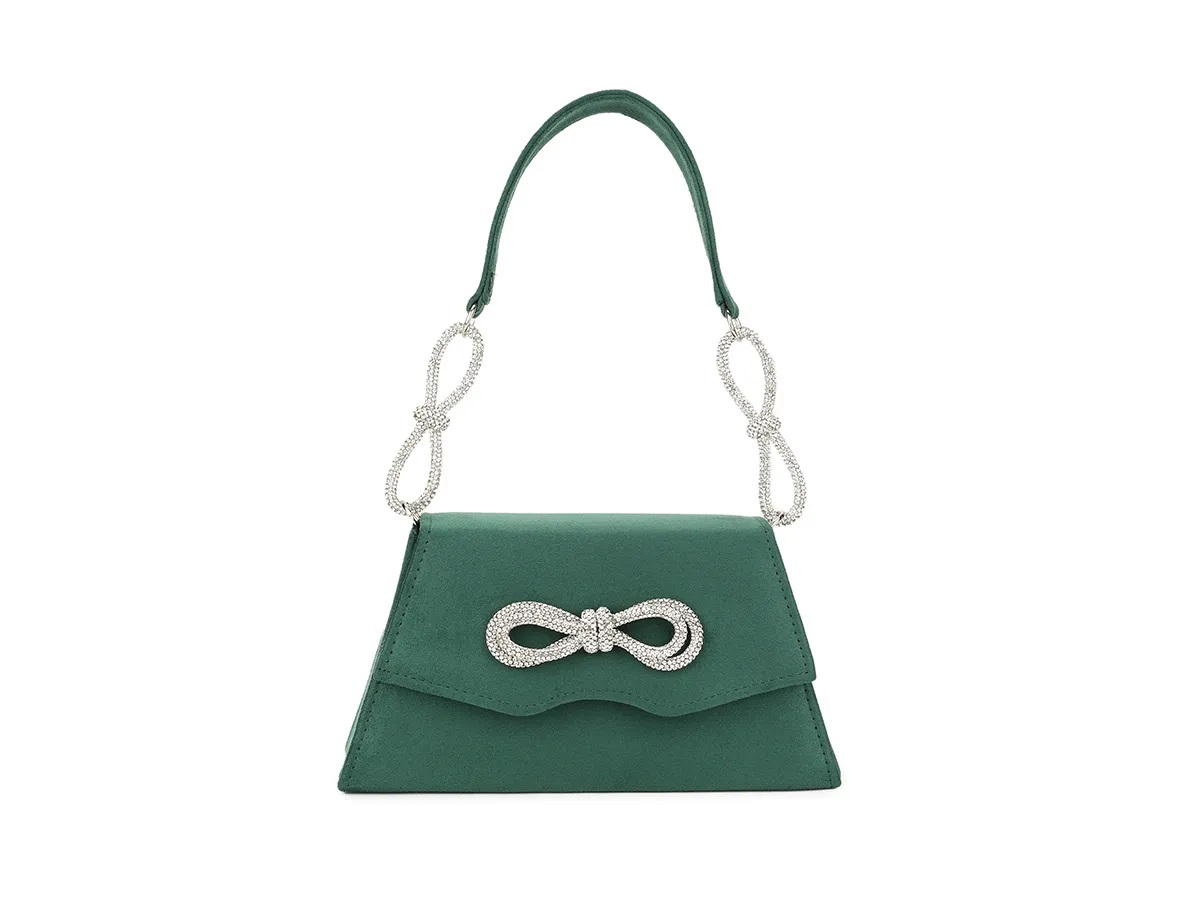 Diamante Double Bow Suedette Clutch Bag - Image 8