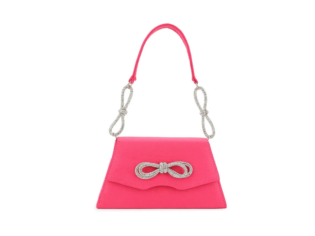 Diamante Double Bow Suedette Clutch Bag - Image 9
