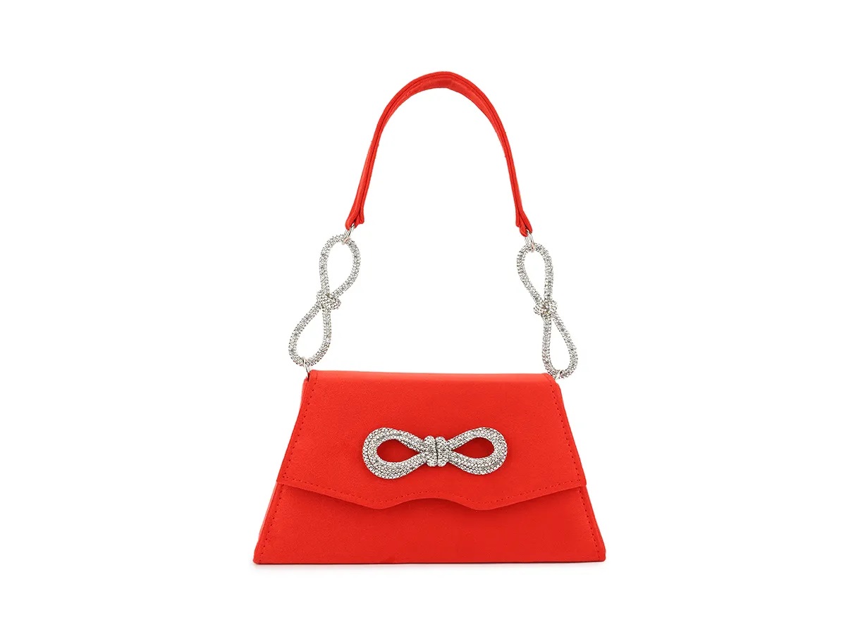 Diamante Double Bow Suedette Clutch Bag - Image 10