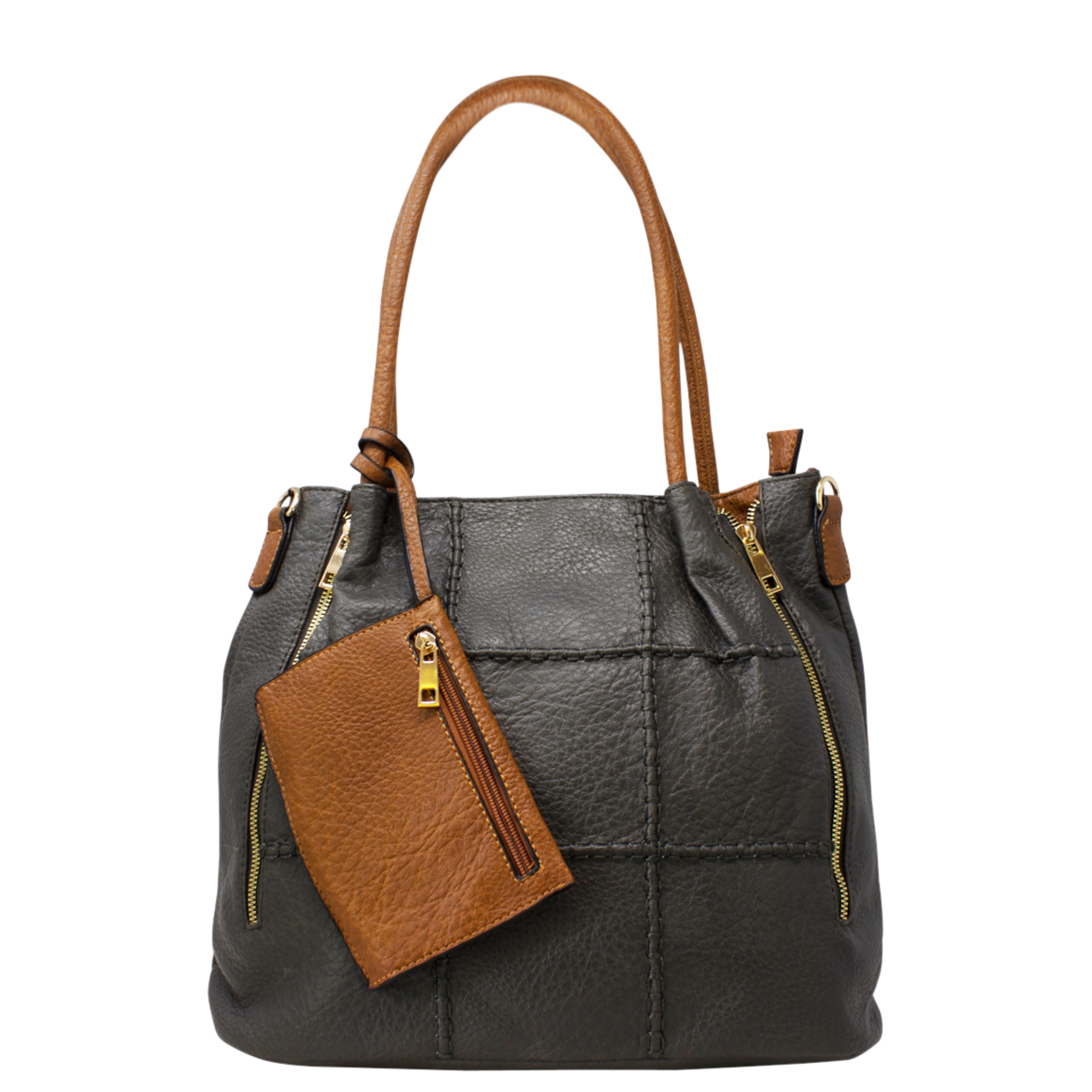 Large Tote bag with Stitched Grid Pattern - Image 3