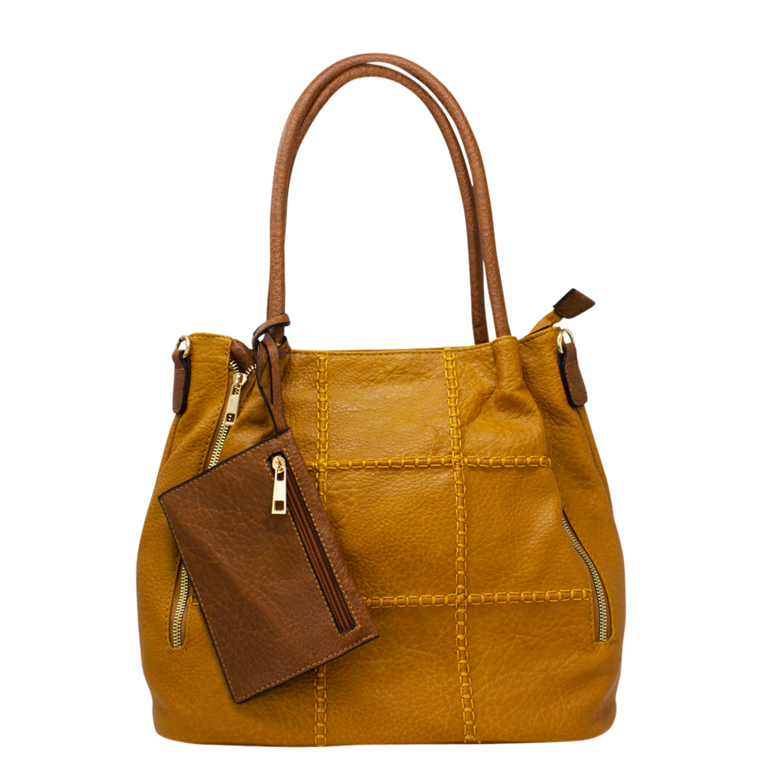 Large Tote bag with Stitched Grid Pattern - Image 9