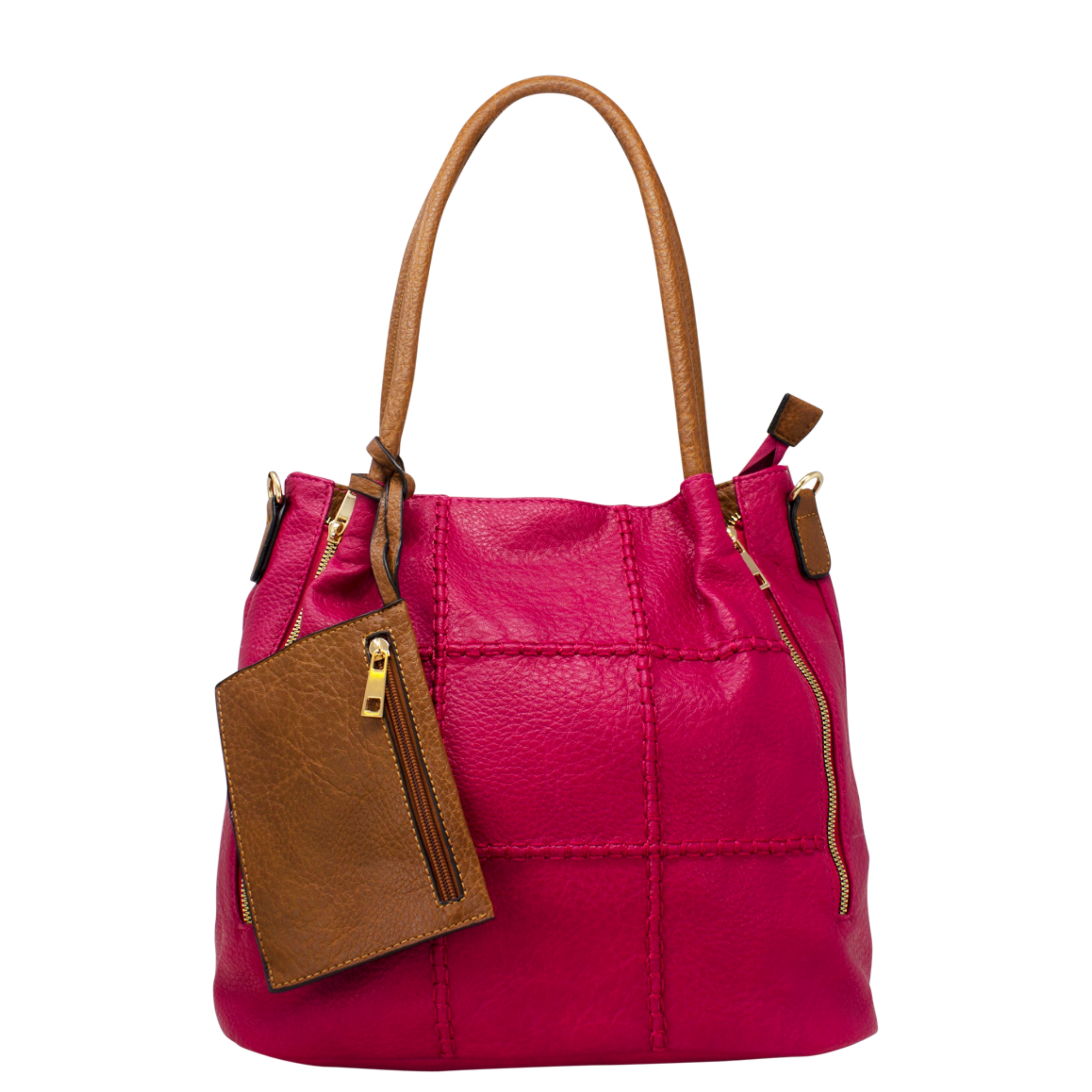 Large Tote bag with Stitched Grid Pattern - Image 4