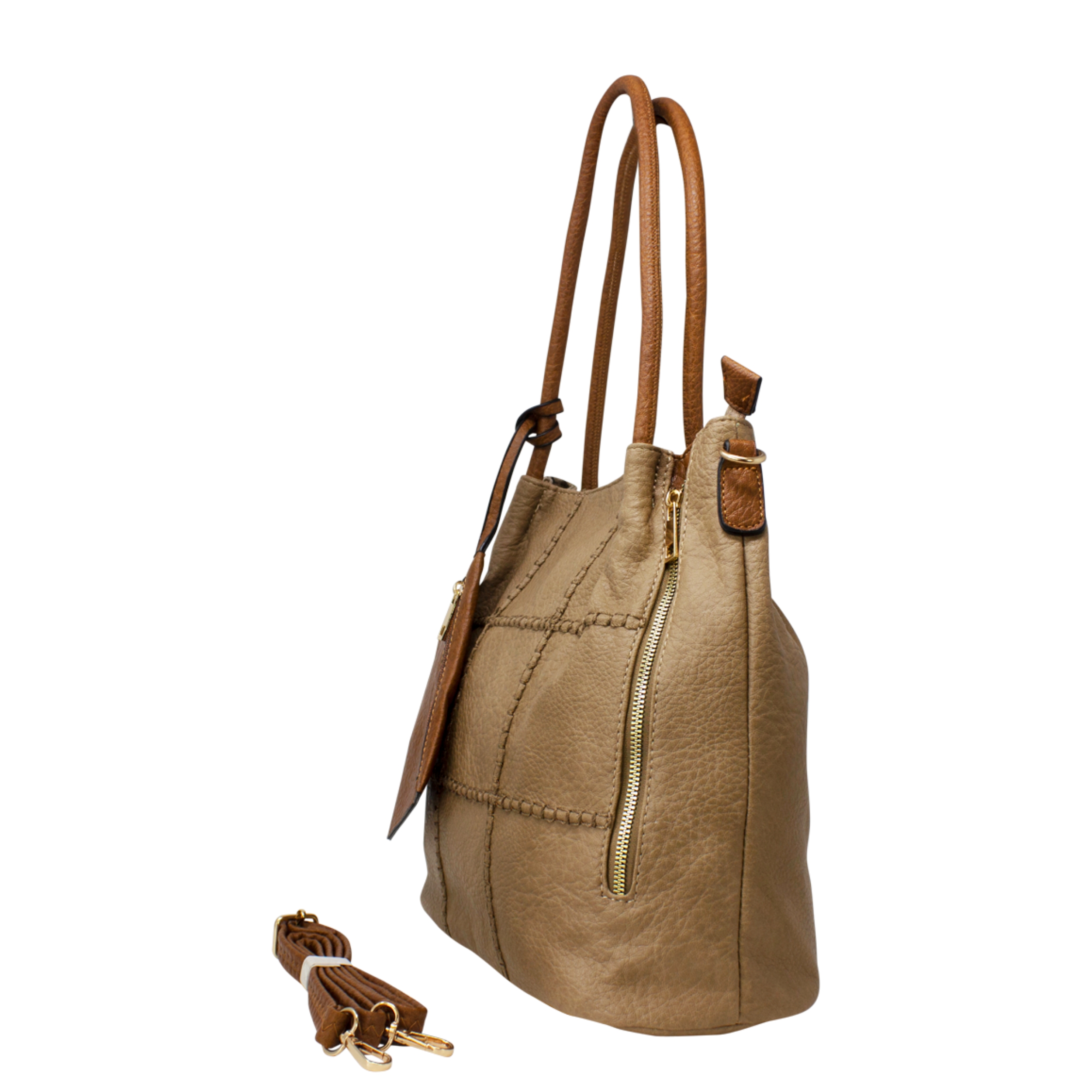 Large Tote bag with Stitched Grid Pattern - Image 5