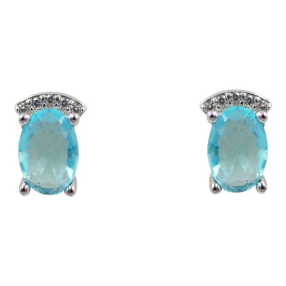 925 Silver CZ Aqua Stud Earrings