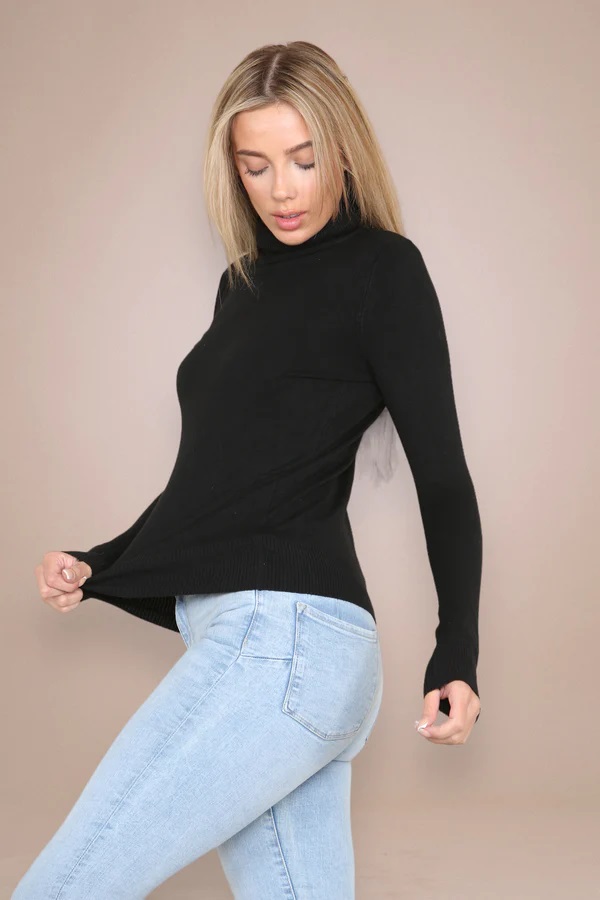 Black Classic Polo Neck Knit Sweater - Image 3