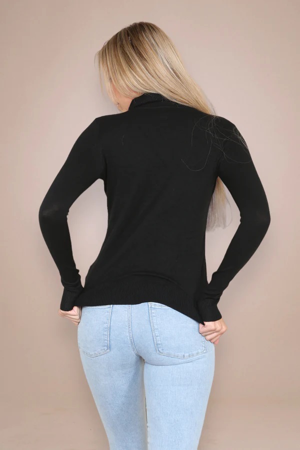 Black Classic Polo Neck Knit Sweater - Image 4