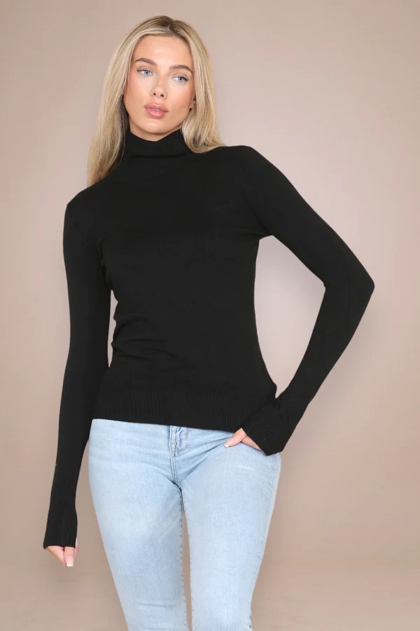 Black Classic Polo Neck Knit Sweater