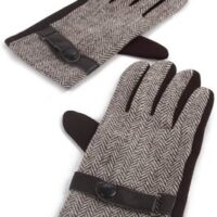 Brown Herringbone Snap Button Mens Gloves