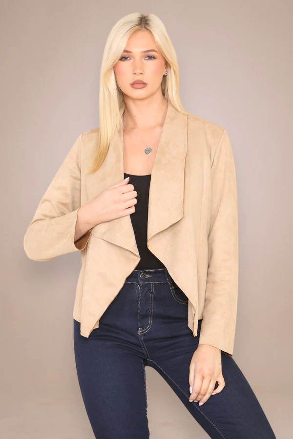Camel Waterfall Suedette Cropped Jacket - Image 4