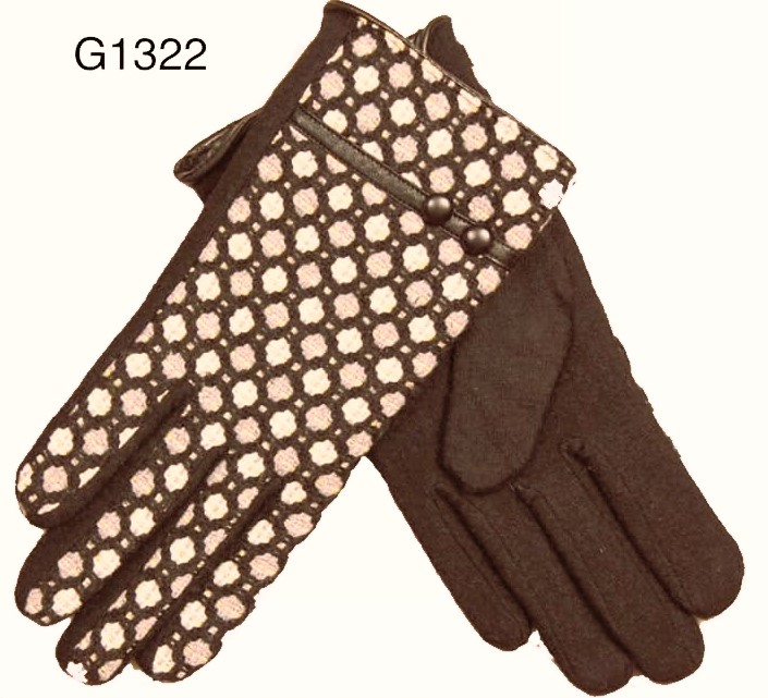 Coffee Button Woven Winter Gloves