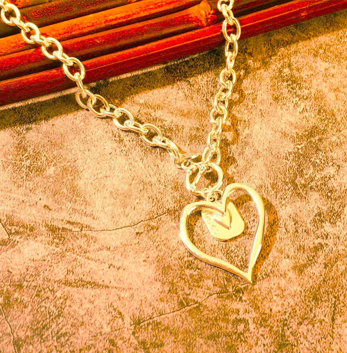 Gold Heart and Charm Necklace