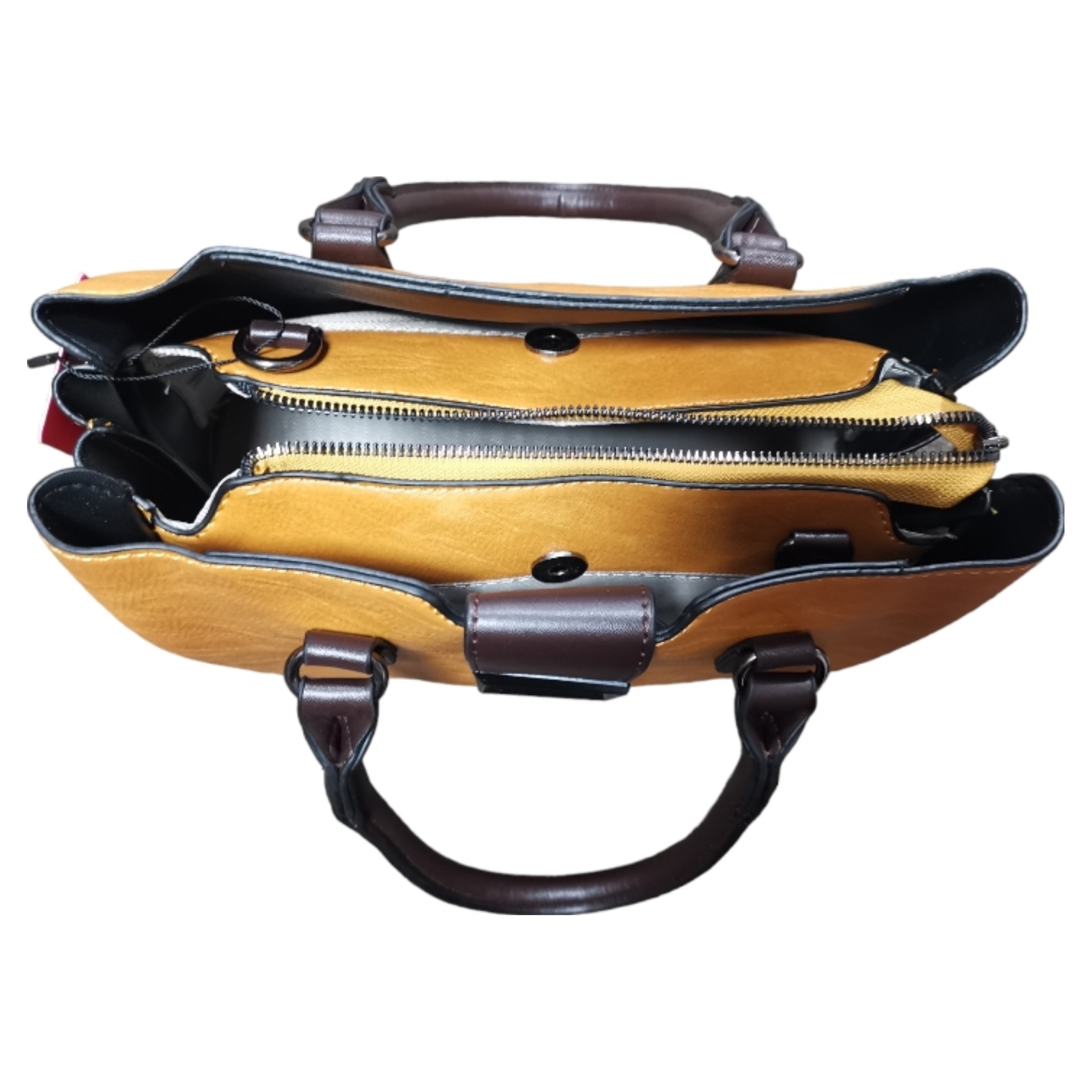 Classic Two-toned 3 Compartment Top Handle Bag - Image 6