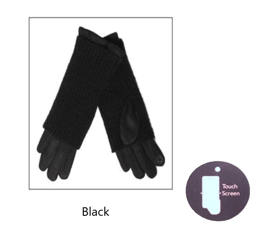 Ribbed Knit 3 in 1 Suedette Gloves - Image 3