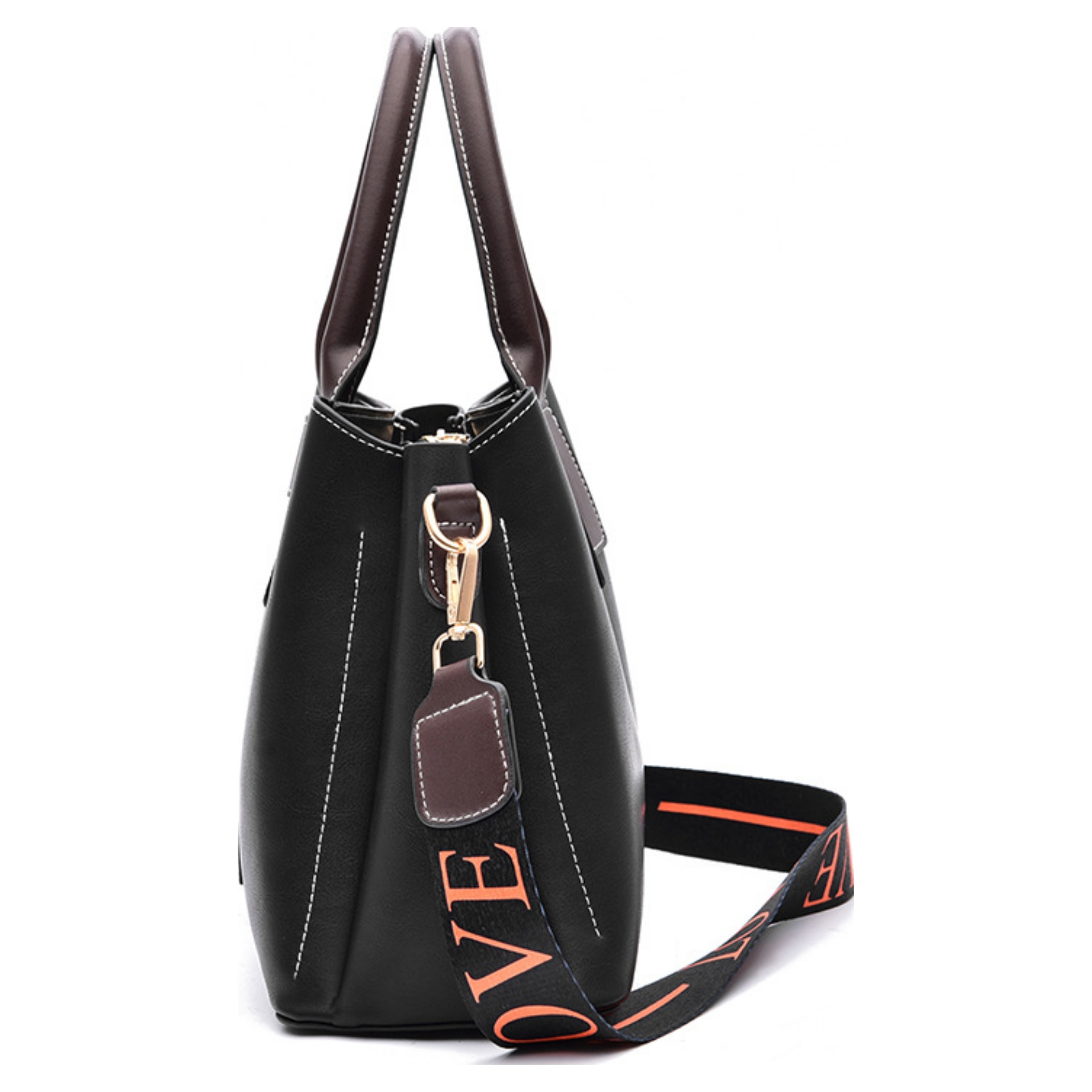 Classic Two-toned 3 Compartment Top Handle Handbag - Image 3