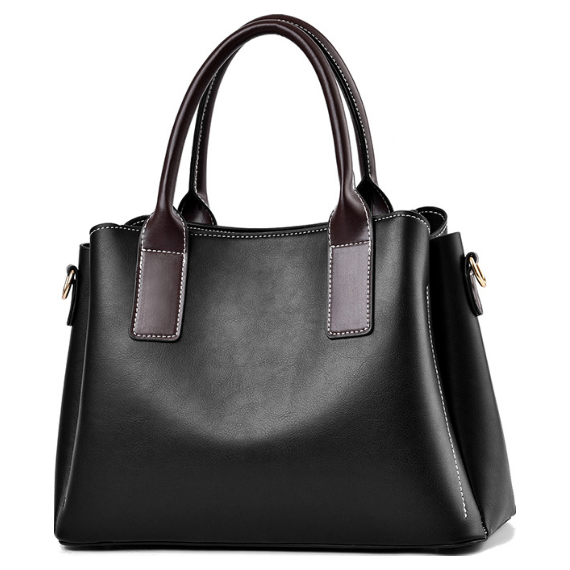 Classic Two-toned 3 Compartment Top Handle Handbag - Image 5