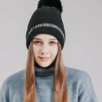 Supersoft Knitted Pompom Hat with Metallic Embroider Detail